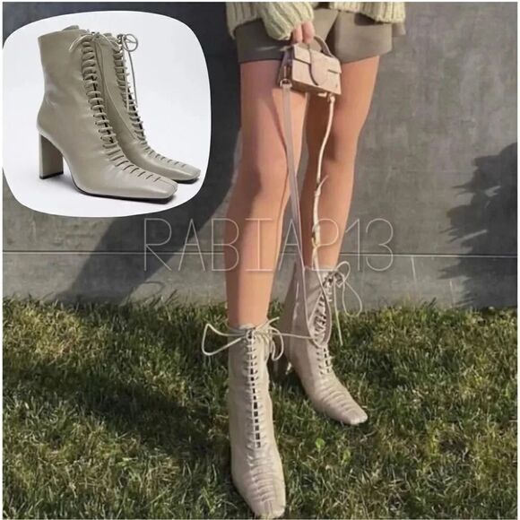 ✨Host Pick✨ ZARA LACE UP GENUINE LEATHER HIGH HEEL ANKLE BOOTS - Picture 2 of 12